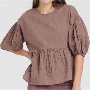 a new day Brown/Mauve Balloon Sleeved, Semi-Cropped Shirt
